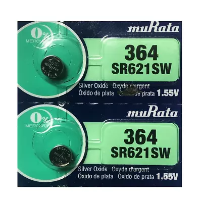 2 X SONY / MURATA SR621SW 364 AG1 SILVER OXIDE 1.55V WATCH BATTERY BATTERIES • $3.74