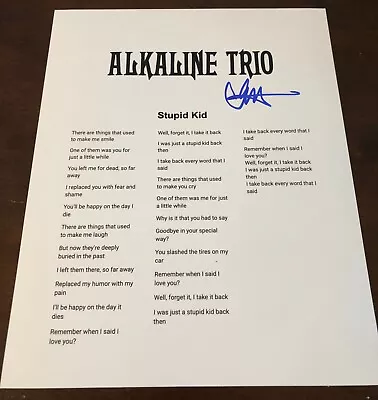 Matthew Matt Skiba Alkaline Trio Stupid Kid Signed Lyric Sheet COA E6 • $89.99