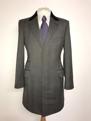 £149.99 • Buy JAEGER - Mens Long GREY COVERT WOOL COAT - S - 38 Reg - BEAUTIFUL OVERCOAT