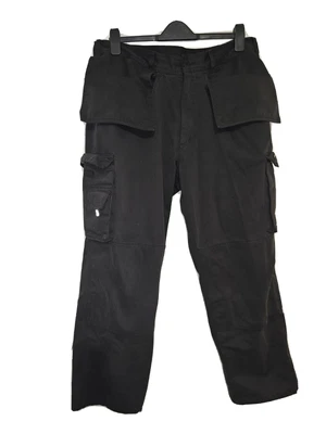 £10 • Buy Black Cargo Combat Work Trousers Tuff Stuff Heavy Duty Size W36 L30 Unisex 
