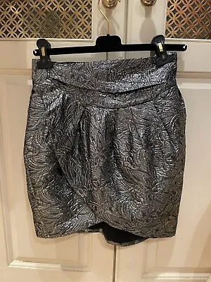 Isabel Marant H&M Skirt Size 8 EUR 36 Silver Brocade Metallic Wrap Tulip New • $68.43