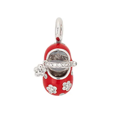 Aaron Basha Diamond Flower Shoe Charm Red Enamel 18k White Gold Signed Jewelry  • $2595