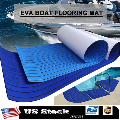 EVA Foam Marine Boat Flooring Faux Teak Decking Mat Self-Adhesive Blue Bevel Pad • $47.99