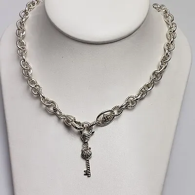 Judith Ripka Sterling Silver CZ Diamonique  Lock & Key Charm  Link Necklace 18  • $135