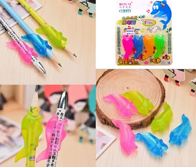 £3.39 • Buy 4pc Pen Pencil Grips Soft Silicone Gel Fish  Hand Writing Control Tool