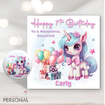Personalised Unicorn Birthday Card Daughter Niece 1st 2nd 3rd 4th 5th 6th Girls • £2.99