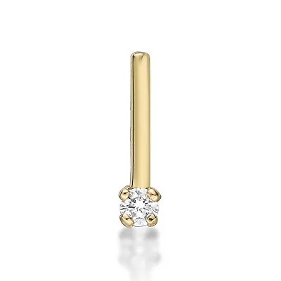 22 Gauge 14K Yellow Gold L-Shape Nose Ring With 0.01 Carat Genuine Diamond • $34.99