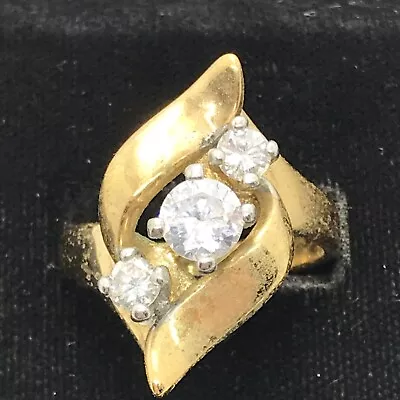 Vintage   Signed A    18K HGE  Gold Plated  Unique  Cubic Zircoina  Ring   Sz 10 • £57.86