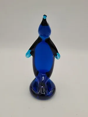  Viking / Rainbow Art Glass Bird Blue Bluenique Penguin Figurine Paperweight #1 • $75