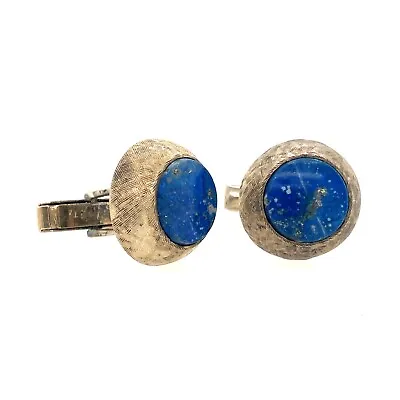 Vintage Gold Toned Sterling Silver Round Sodalite Cufflinks • $39.95