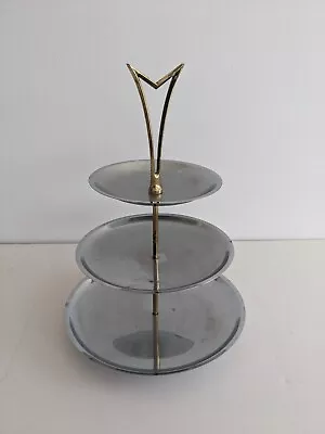 1950's Chrome Three-Tier Serving Tray Gold Atomic Handle MCM • $25