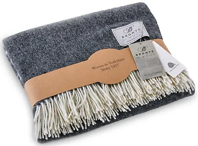 £77.99 • Buy Bronte Albion Grey Light Grey Stripes  100% Merino Lambswool Wool Blanket Throw