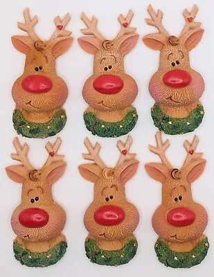 6 Christmas Rudolph Reindeer Sugar Edible Cake Decorations • £10.99