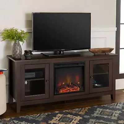 Walker Edison Wooden Electric Fireplace TV Stand Console For TVs Up To 60  Dark • $303.92