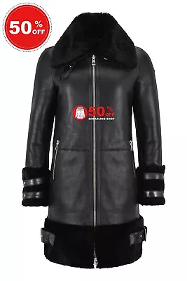 £200 • Buy Ladies Shearling Sheepskin Black Coat 100% Genuine Fur Jacket Louane Coat Louane