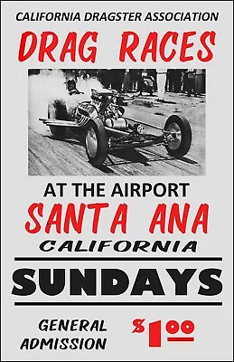1950's Santa Ana California Drag Strip Drag Racing Small Space Poster Art Print • $11.50