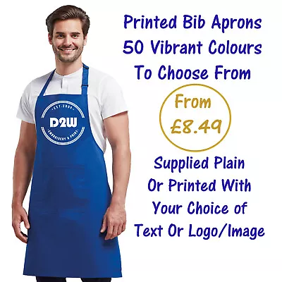 Personalised Custom Unisex Bib Apron With Pocket Plain Or Printed Text Or Logo • £8.49