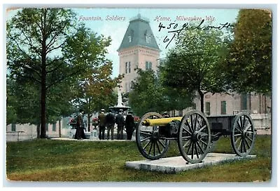 1908 Fountain Soldiers Home Park Cannon Tower View Milwaukee Wisconsin Postcard • $29.95