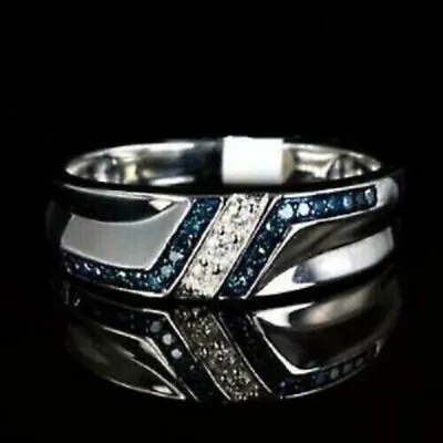 2Ct Round Cut Lab Created Diamond Men's Wedding Band Ring 14K White Gold Plated • $134.23