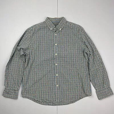 M&S Shirt Large Blue Brown Check Mens Long Sleeve Button Peached Cotton Oxford • £8.89