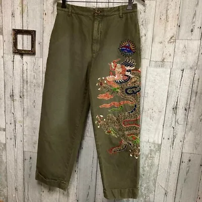 GUCCI Dragon UFO Embroidery Damage Processing Chino Pants Men Size 30 Green USED • $1598.43