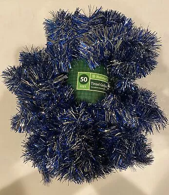 Holiday Time Blue & Silver Tinsel Garland Indoor Outdoor 50 Feet Brand New • $11.95