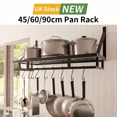 45/60/90cm Kitchen Pan Pot Rack Wall Mounted Hanging Storage Shelf • £22.39