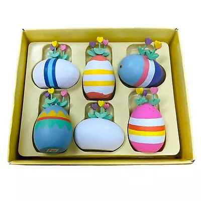 Lot 6 Dept Department 56 Eggs Decorative Wooden Easter Spring Flower Stripe Box • $19.99
