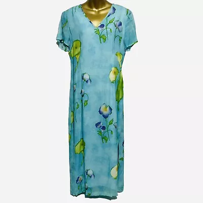 Vtg 1980's - 90's Blue Floral Maxi Dress Light Weight Rayon Made In USA Size 8 P • $49.97