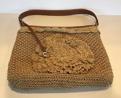 Vintage Brighton Knit And Leather Flower Design Handbag Purse Shoulder Bag • $16.99