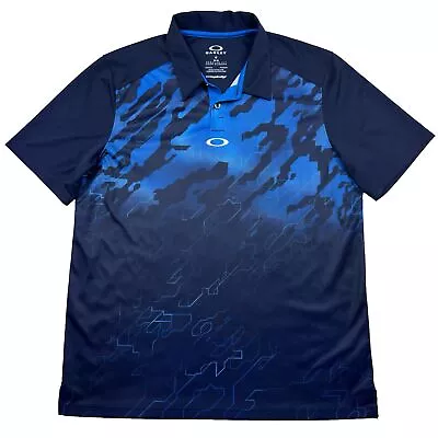 Oakley Hydrolix Performance Golf Polo Men's M Blue Storm Camo Center Logo • $34.95