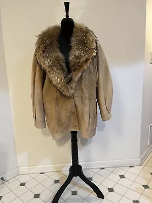 J Percy For Marvin Richards Taupe Suede Coat With Finnish Raccoon Collar • $75