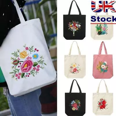 £9.15 • Buy 1Set Embroidery Kit With Flower Pattern Canvas Carrying Bag DIY Sewing Tote Bag