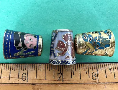 3 Vintage Chinese Cloisonne Sewing Thimbles --  Panda Bear Monkey Butterfly • $10