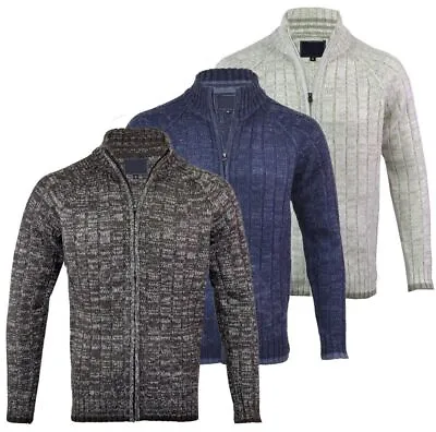Mens Premium Full Zip Cardigan Collared Jumper Knitted Top M-XXL • £24.99