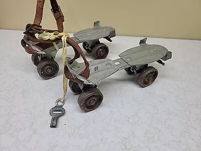 Vintage 1950's Chicago Metal Adjustable Roller Skates With Original Straps & KEY • $30