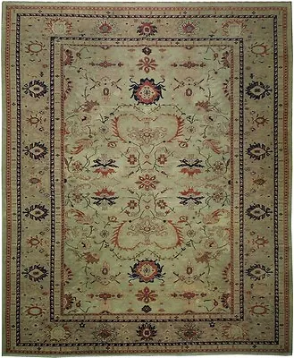 10x11.9  SQAURISH Chobi Peshawar Oushak Rug Thin Pile Vintage  Light GREEN 17362 • $4500