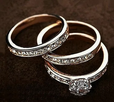 18K White / Rose Gold Filled Good Quality CZ Crystal Wedding Engagement Ring Set • $14.99