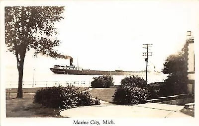 J14/ Marine City Michigan RPPC Postcard C1940 Ore Ship Great Lakes  2 • $25.30