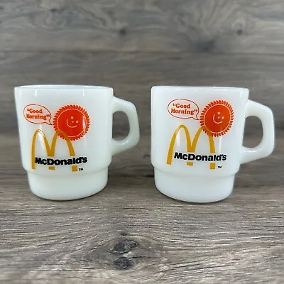 VTG Anchor Hocking Fire King McDonalds Coffee Mug Milk Glass Good Morning Set • $21.59