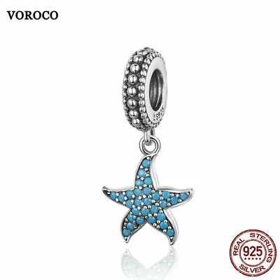 VOROCO Fashion 925 Silver Charms Blue Style DIY Bead Fit Bracelet Necklace Women • £6.56