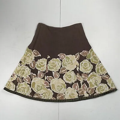 Laura Ashley Skirt 12 Brown Floral Midi Womens 100% Cotton Cord • £14.75