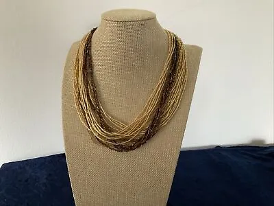Bronze And Gold Multi Strand Glass Bead Necklace. • £3.99