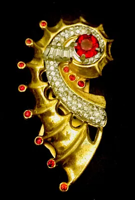 McClelland Barclay Art Deco Ruby Red And Clear Rhinestone Brooch Pin Clip  • $225