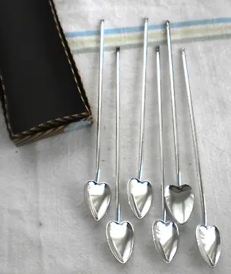 Vintage PM ITALY Silverplate Heart Julep Iced Tea Spoon Straw Lot 6 Box • $17.99