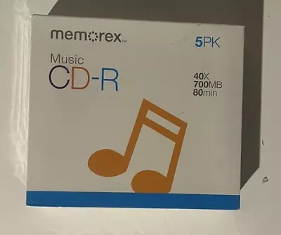 NEW Memorex Music CD-R 700 MB 80 Minute 40X 5-Pack With Slim Jewel Cases • $8.91
