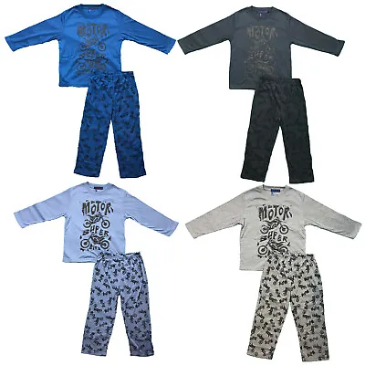 £5.99 • Buy Boys Kids Pyjamas Long Sleeve Top Bottom Set Nightwear Motorbike Cotton Fleece