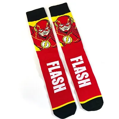 New THE FLASH SOCKS Red Yellow Black BIG LOGO Spellout Dc Comics MENS ADULT CREW • $4.89