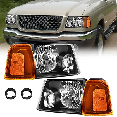 Fits 2001-2011 Ford Ranger Black Headlights+Amber Corner Turn Signal Lamp Pair • $73.99