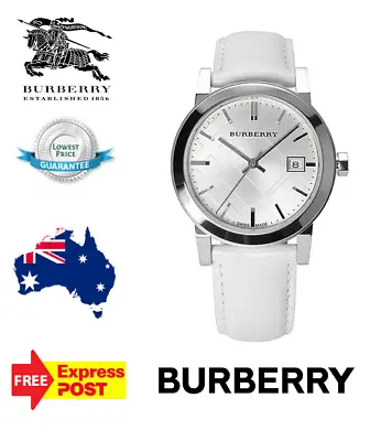 New Burberry 'the City' Bu9128 Silver/white Leather Check Womens Quartz Watch • $329.99